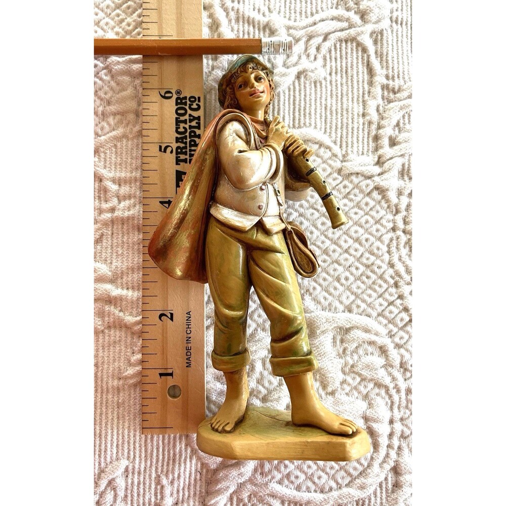 Vtg Nativity Figure w Horn Musical Instrument Marked "ITALY PF" Pellegrini